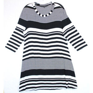 Tiana B Tunic Top Women 18 Soft Casual Stretchy Black White Striped 3/4 Sleeve